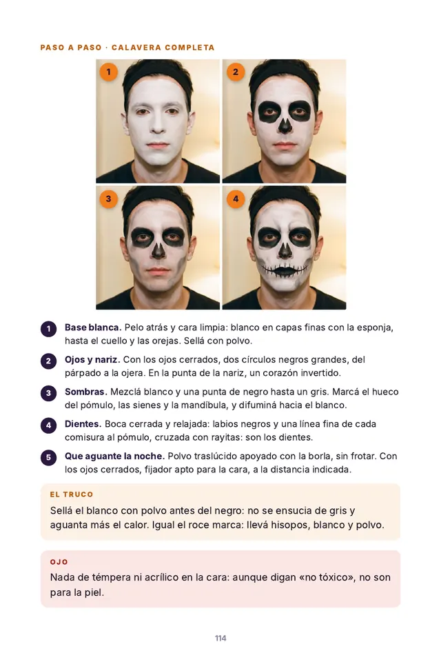 Página del libro: 12 maquillajes paso a paso, con fotos de cada etapa